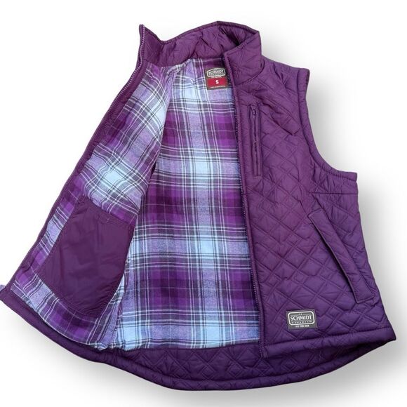 C.E. Schmidt Workwear Purple Plaid Flannel Lined Vest Size Small Work Quilted - Picture 2 of 4